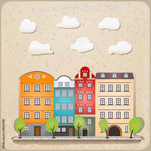 Vector: retro houses as vintage urban illustration retro houses as vintage urban illustration