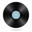 black vinyl disc with cyan blank label