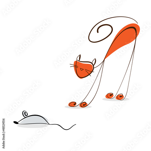 Illustration: Red cat catches a mouse.Illustration Red cat catches a mouse.Illustration