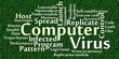 Computer virus word cloud with data background