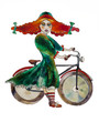 retro styled girl with a bicycle watercolor painting