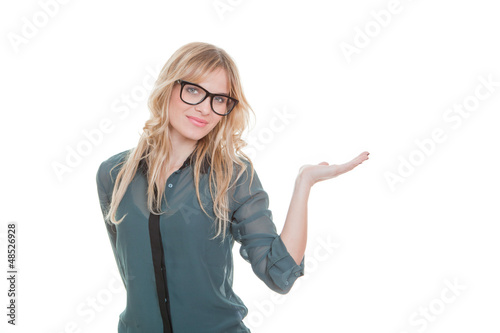 Photo: woman presenting product woman presenting product