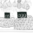 Fruit and vegetables at farmers market. Vector illustration