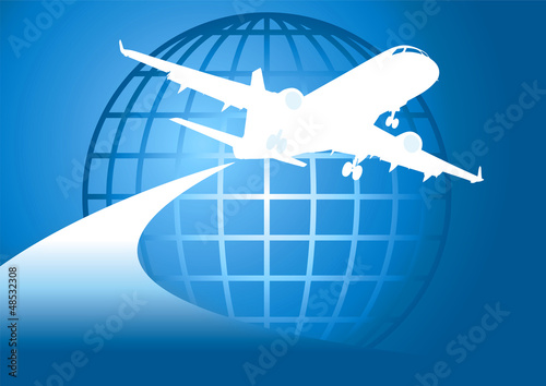 Vector: Airplane flying around earth Airplane flying around earth