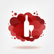 Bottle and glass of red wine with transparent clouds.