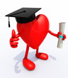 heart with arms and legs, Graduation Cap and Diploma