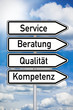 Photo: Wegweiser mit Service, Beratung, Qualität und Kompetenz Wegweiser mit Service, Beratung, Qualität und Kompetenz