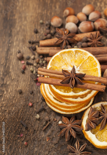 Photo: Dried orange, cinnamon sticks and star anise Dried orange, cinnamon sticks and star anise
