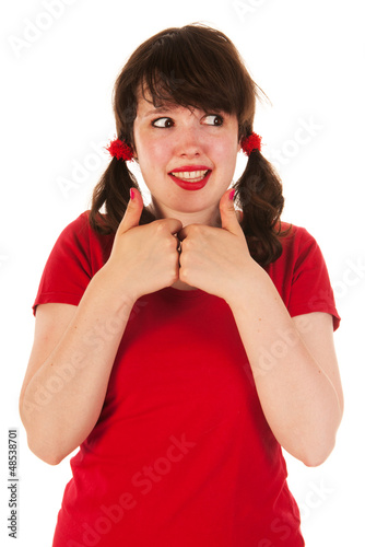 Photo: Funny girl with thumbs up Funny girl with thumbs up