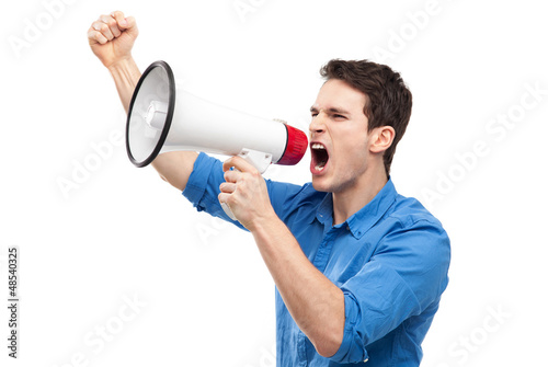 Photo: Man shouting through megaphone Man shouting through megaphone