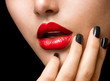Makeup and Manicure. Black Nails and Red Lips