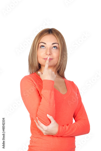 Photo: Pensive girl with blond hair Pensive girl with blond hair