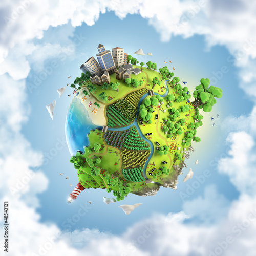 Photo: globe concept of idyllic green world globe concept of idyllic green world