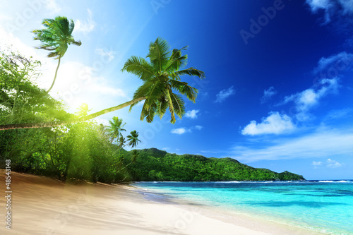 Photo: beach in sunset time on Mahe island in Seychelles beach in sunset time on Mahe island in Seychelles