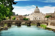 view on Tiber and St Peter Basilica in Vatican