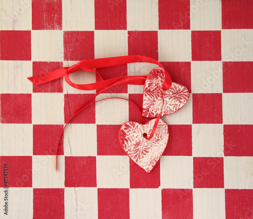 Photo: checkerboard with two hearts checkerboard with two hearts