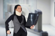 Woman with cervical collar and radiography