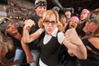 Foto: Brave Female Nerd with Biker Gang Brave Female Nerd with Biker Gang
