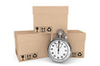 Logistic concept. Stopwatch and boxes