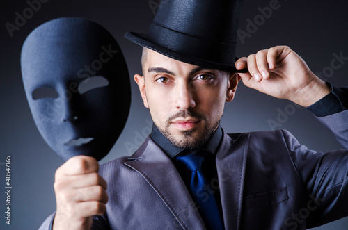 Photo: Man with masks in hypocrisy concept Man with masks in hypocrisy concept