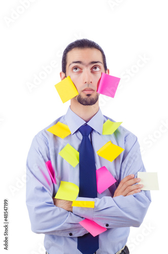 Photo: Man with lots of reminder notes Man with lots of reminder notes