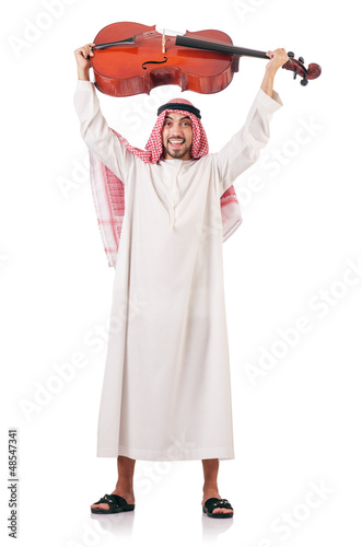 Photo: Arab man playing violin isolated on white Arab man playing violin isolated on white