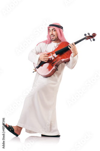 Photo: Arab man playing violin isolated on white Arab man playing violin isolated on white