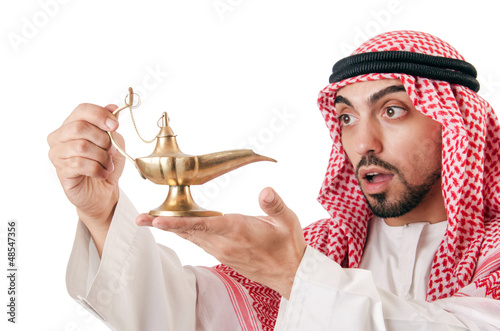 Photo: Arab man with lamp isolated on white Arab man with lamp isolated on white