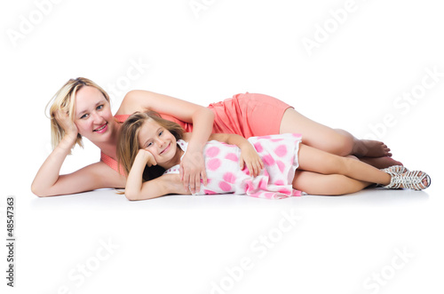 Photo: Happy mother and daughter isolated on white Happy mother and daughter isolated on white