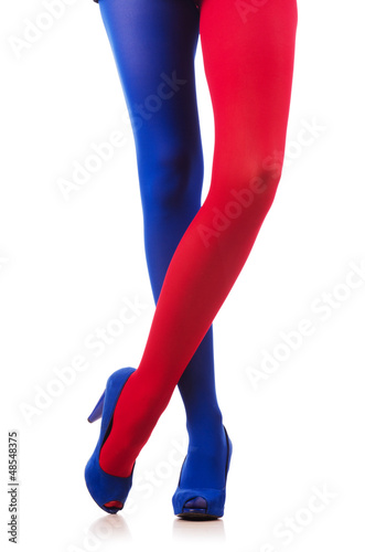 Photo: Woman with stockings of french flag colours Woman with stockings of french flag colours