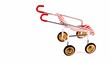 Toy perambulator with red stripes circling isolated
