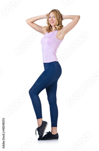 Photo: Sport concept - Woman doing sports on white Sport concept - Woman doing sports on white