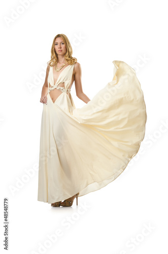 Photo: Woman in dress on white Woman in dress on white