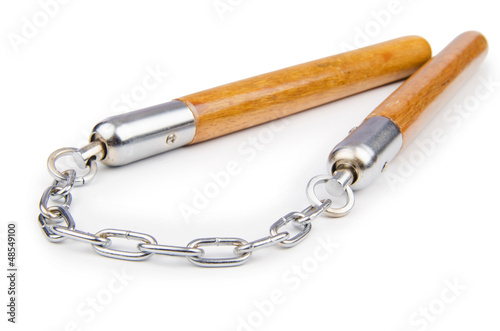 Photo: Martial arts nunchaku weapon isolated on white Martial arts nunchaku weapon isolated on white