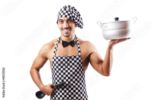 Photo: Sexy male cook isolated on the white Sexy male cook isolated on the white