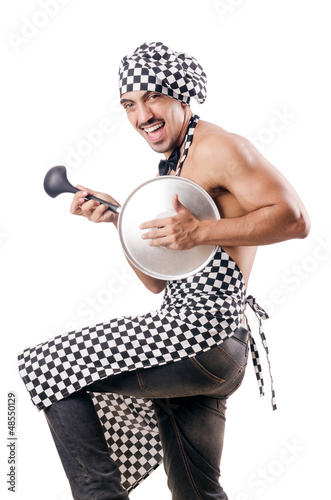 Photo: Sexy male cook isolated on the white Sexy male cook isolated on the white
