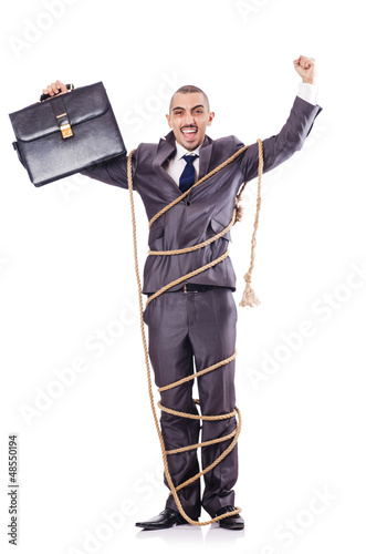 Photo: Man tied up with rope on white Man tied up with rope on white