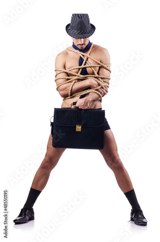 Photo: Businessman tied up with rope Businessman tied up with rope
