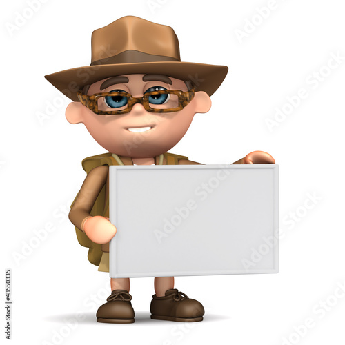 Illustration: 3d Explorer with blank sign 3d Explorer with blank sign