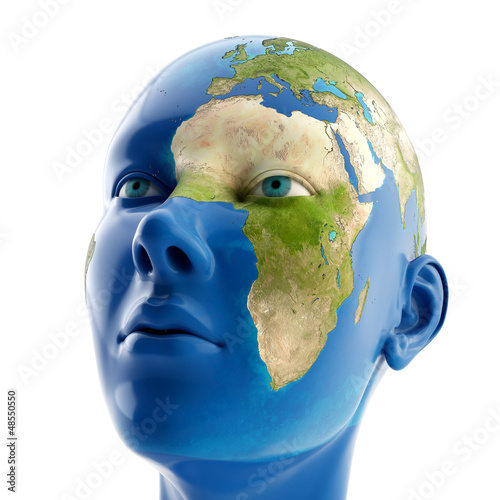 Illustration: 3d woman with map on her face. Elements of this image furnished 3d woman with map on her face. Elements of this image furnished