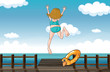 A girl jumping for help