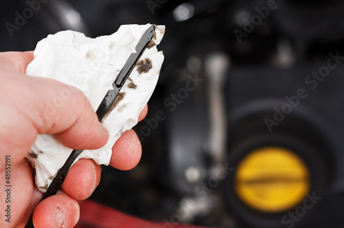 Photo: Checking the engine oil level Checking the engine oil level