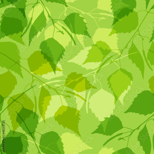 Vector: Seamless pattern with green birch leaves. Seamless pattern with green birch leaves.