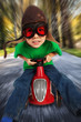 Photo: Boy on toy racing car Boy on toy racing car
