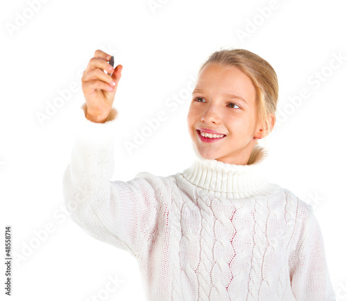 Photo: Girl writing towards camera Girl writing towards camera