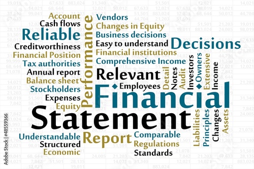 Vector: Financial Statement word cloud with data sheet background Financial Statement word cloud with data sheet background