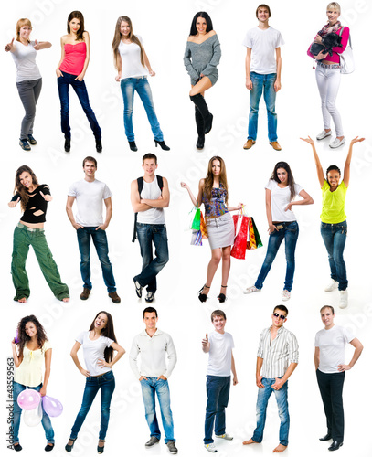 Photo: young people smiling over white background young people smiling over white background