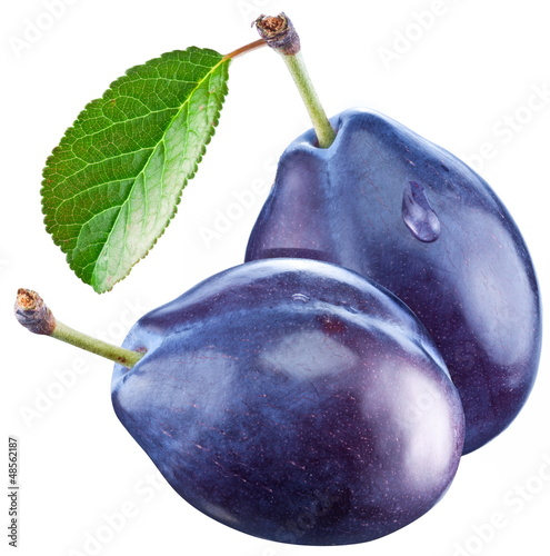 Photo: Two plums with a leaf Two plums with a leaf