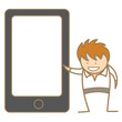 cartoon character of man presenting via cell phone