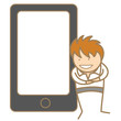 cartoon character of man presenting via cell phone